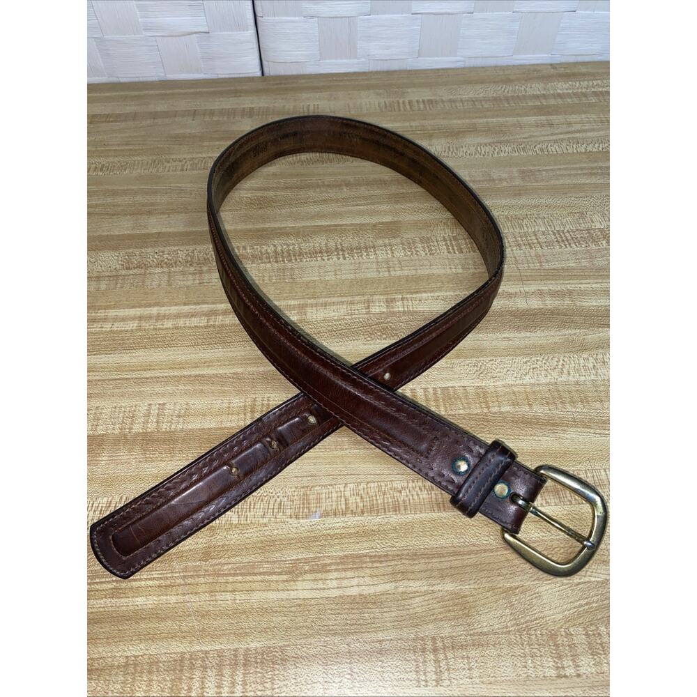 Leegin Brown Leather Belt Brass Buckle - Size 34 - Vintage USA Made